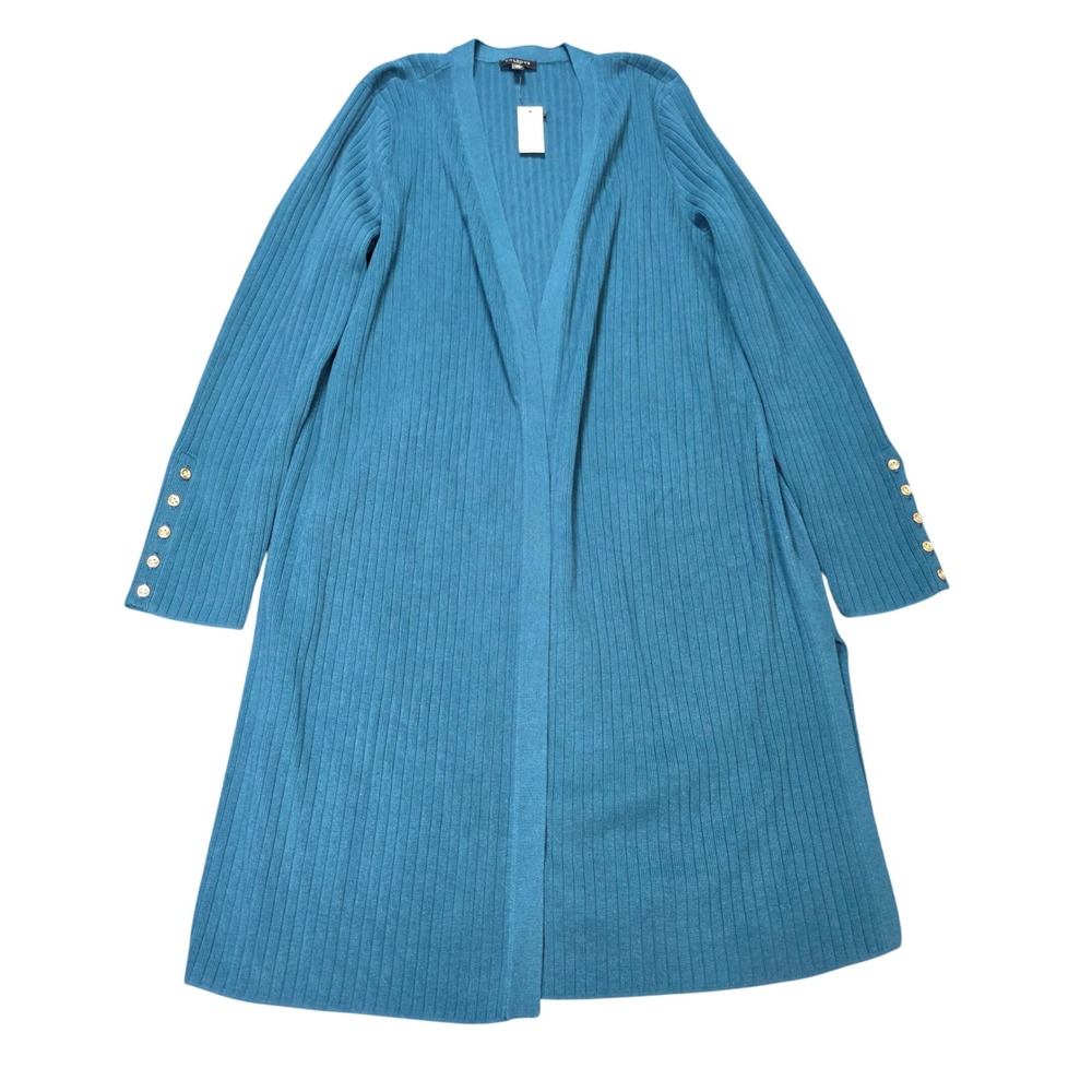 Talbots Ribbed Longline Open Front Duster Cardigan Women's Size Lp Teal NWT